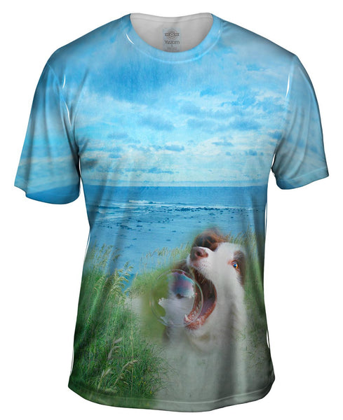 Happy Dog Near The Ocean Mens T-Shirt