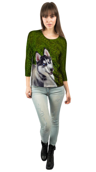 Smiling Husky&nbsp;Womens 3/4 Sleeve
