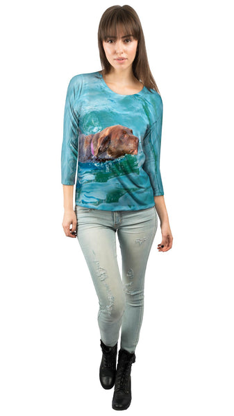 Swimming Chocolate Lab&nbsp;Womens 3/4 Sleeve