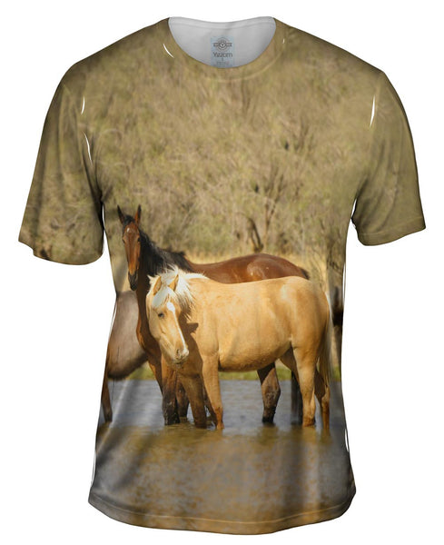 Horses At Stream Mens T-Shirt