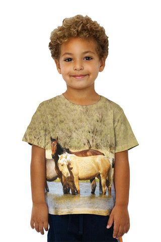 Kids Horses At Stream