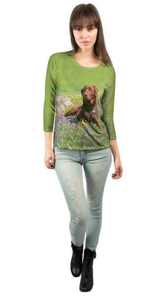 Chocolate Lab In Spring Womens 3/4 Sleeve