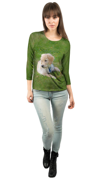 Golden Lab Puppy Relaxing Womens 3/4 Sleeve