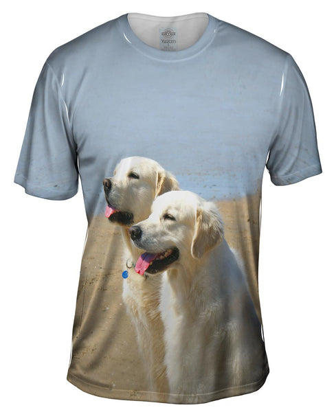 Golden Labs At Beach Mens T-Shirt
