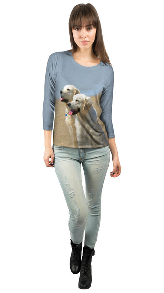 Golden Labs At Beach Womens 3/4 Sleeve