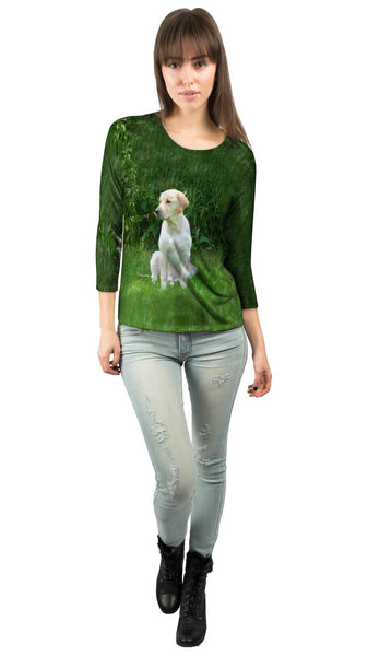 Golden Lab In Garden Womens 3/4 Sleeve