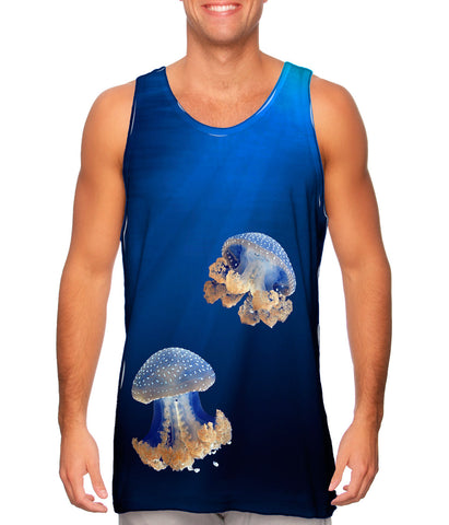 Blue Jellyfish Rise Underwater