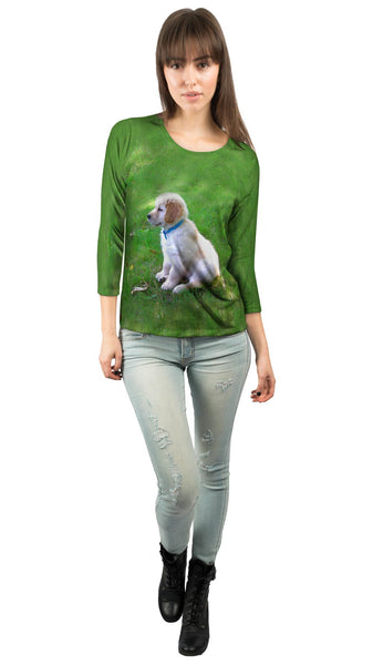 Golden Lab Puppy In Thought Womens 3/4 Sleeve