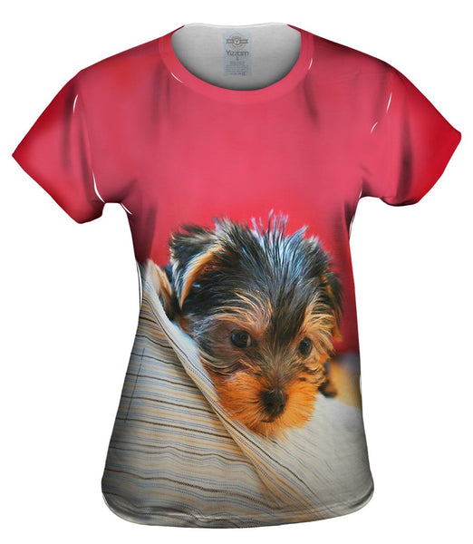 Yorkie On Bed Womens Top