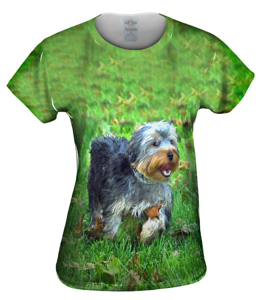Curly Haired Yorkie Running Womens Top