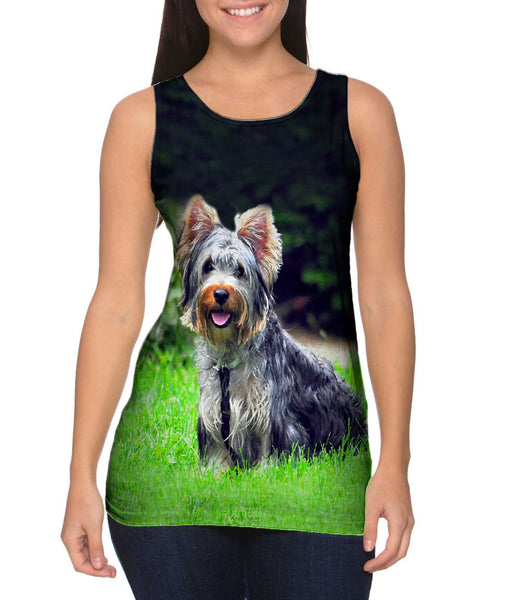 Long Hair Yorkie Loves The Yard Womens Tank Top