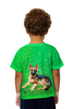 Kids German Shepherd On Grass