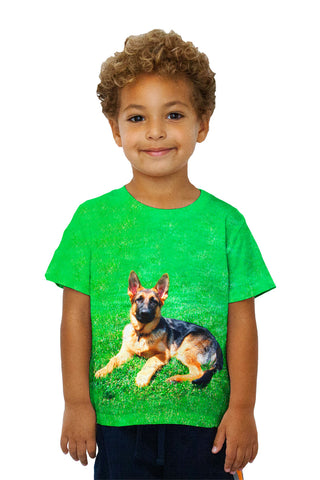 Kids German Shepherd On Grass