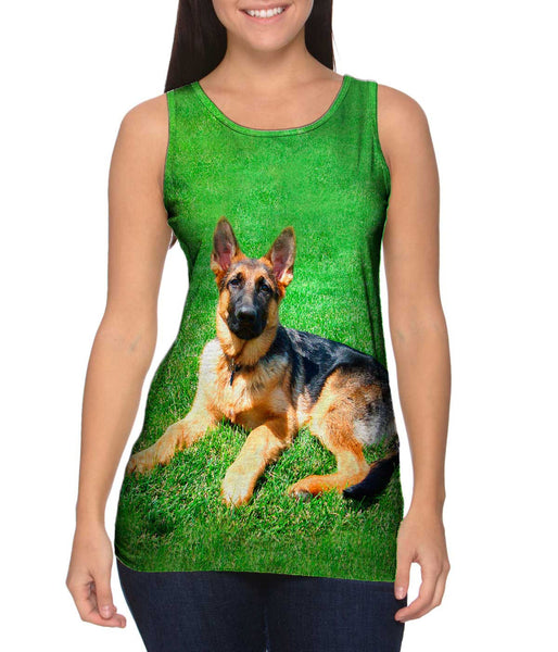 German Shepherd On Grass&nbsp;Womens Tank Top
