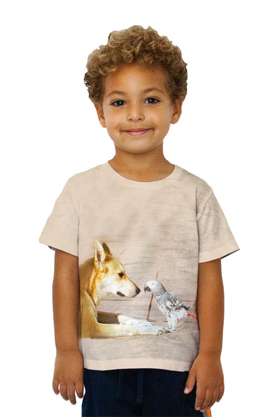 Kids Parrot And Dog Meeting Of The Minds Kids T-Shirt