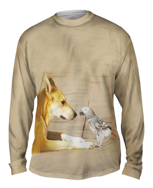 Parrot And Dog Meeting Of The Minds Mens Long Sleeve