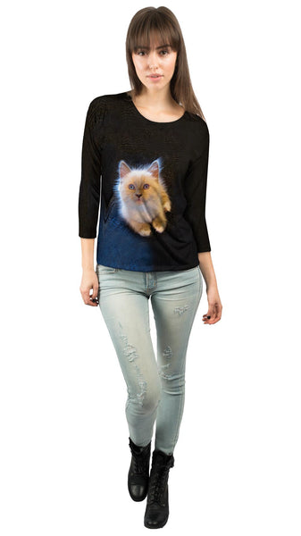 Fluffy Kitty Cat Stare&nbsp;Womens 3/4 Sleeve