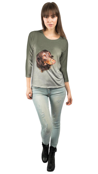 Long Haired Dachshund Glare&nbsp;Womens 3/4 Sleeve