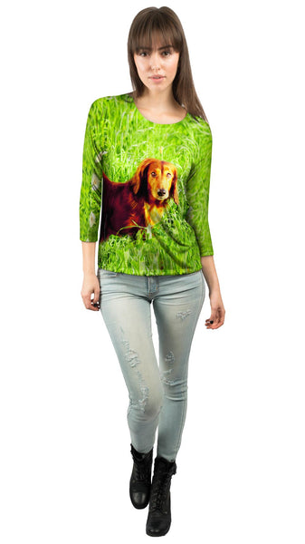Dachshund In Grass&nbsp;Womens 3/4 Sleeve