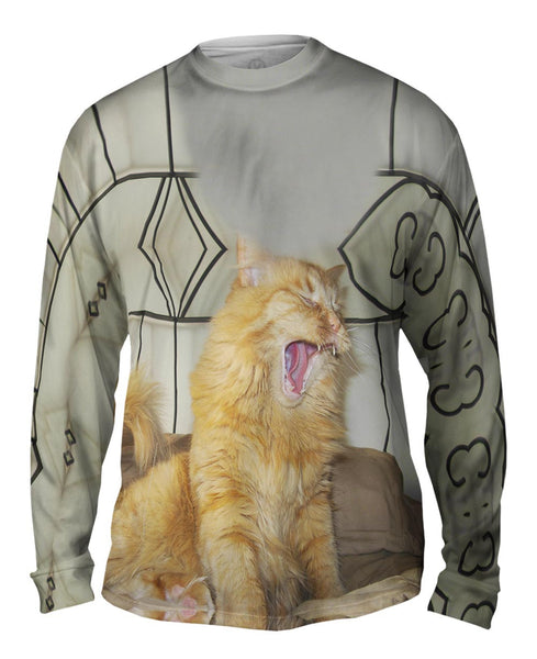 Yawning White Cat Mens Long Sleeve