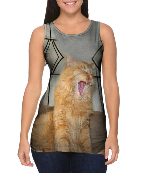 Yawning White Cat Womens Tank Top