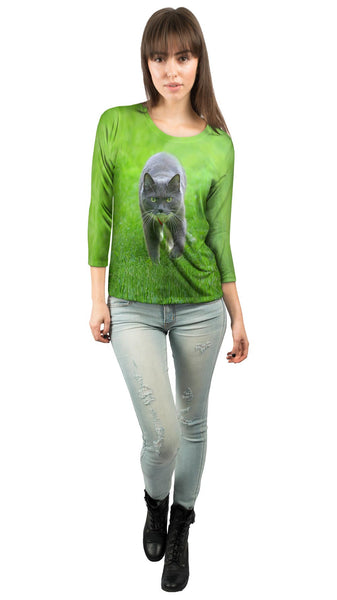 Ferocious Grey Cat&nbsp;Womens 3/4 Sleeve