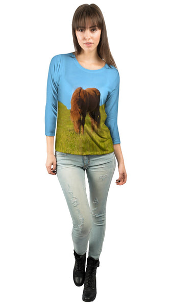 Grazing Wild Horse&nbsp;Womens 3/4 Sleeve