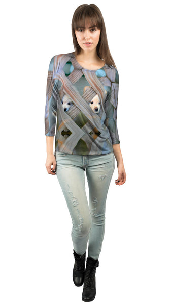 Pomeranian Peeking Through Fence&nbsp;Womens 3/4 Sleeve