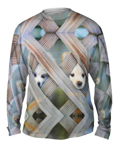 Pomeranian Peeking Through Fence&nbsp;Mens Long Sleeve