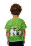 Kids Three Shelties At Attention