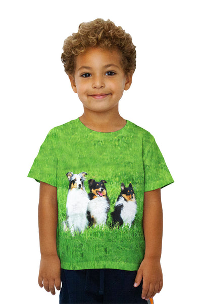 Kids Three Shelties At Attention&nbsp;Kids T-Shirt