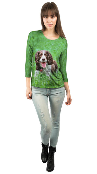 Outgoing Cocker Spaniel In Garden&nbsp;Womens 3/4 Sleeve