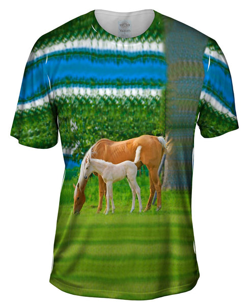 Misty Horses Grazing Mens T-Shirt