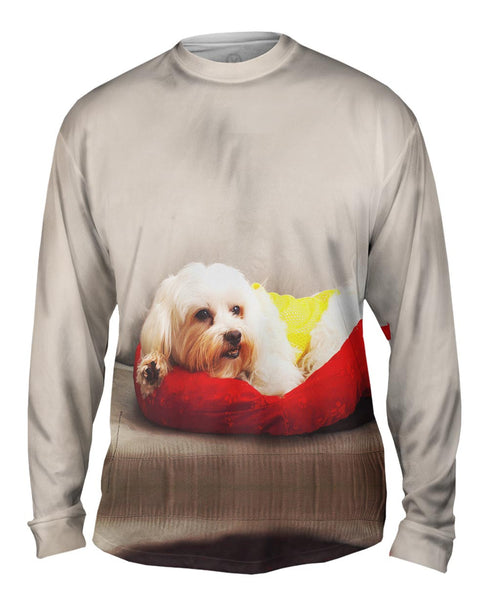 Maltese On Doggy Bed&nbsp;Mens Long Sleeve