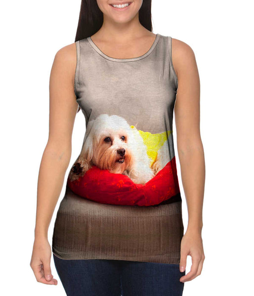 Maltese On Doggy Bed&nbsp;Womens Tank Top