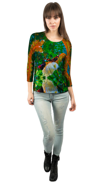 Colorful Flower Butterfly&nbsp;Womens 3/4 Sleeve