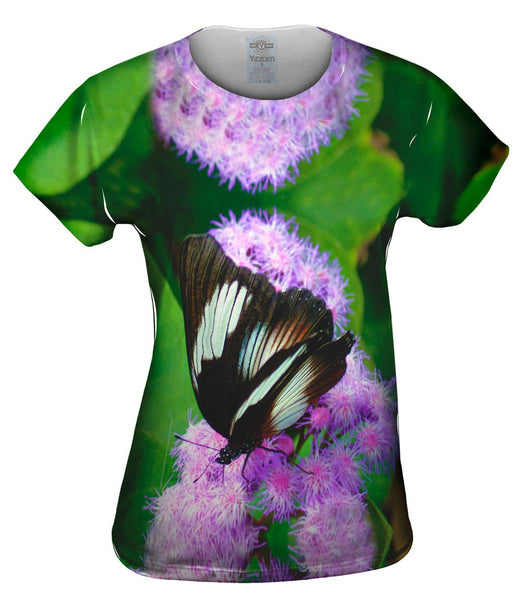 Elegant Brown And White Butterfly Womens Top