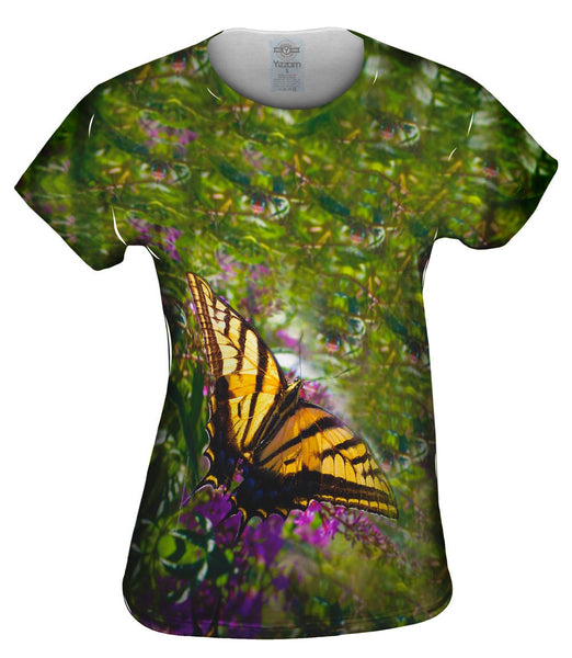 Yellow Striped Butterfly Womens Top