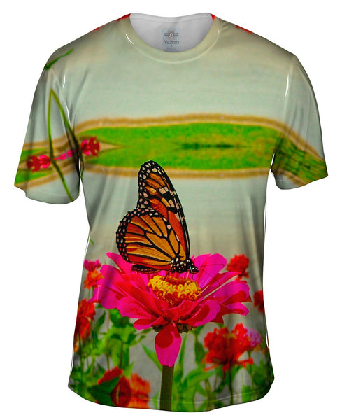 Pink Flower Butterfly Mens T-Shirt