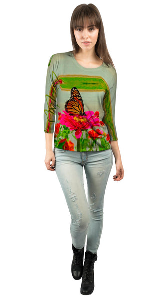 Pink Flower Butterfly&nbsp;Womens 3/4 Sleeve