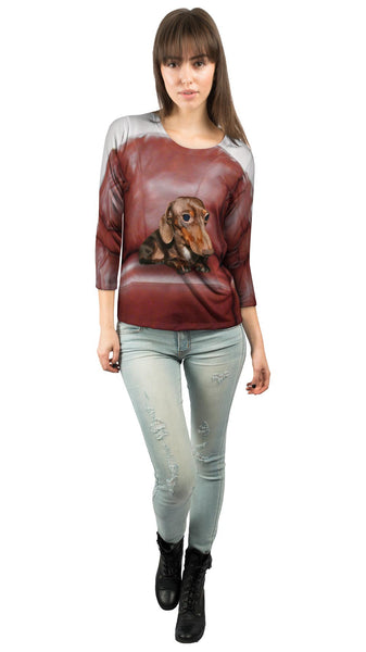 Dachshund Red Leather Couch&nbsp;Womens 3/4 Sleeve