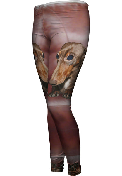 Dachshund Red Leather Couch Womens Leggings