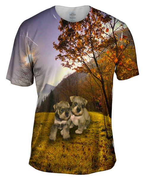 Autumn Leaves Grey Schnauzer Puppies Mens T-Shirt