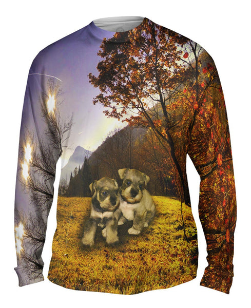 Autumn Leaves Grey Schnauzer Puppies Mens Long Sleeve