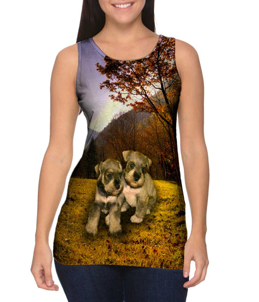Autumn Leaves Grey Schnauzer Puppies&nbsp;Womens Tank Top