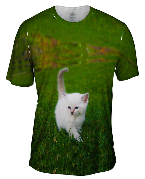 White Lawn Kitty Cat Mens T-Shirt