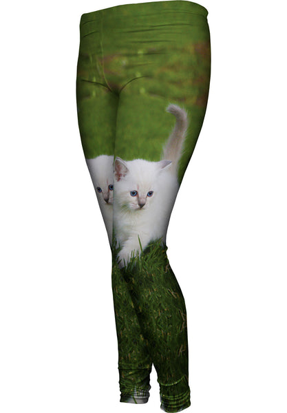 White Lawn Kitty Cat Womens Leggings