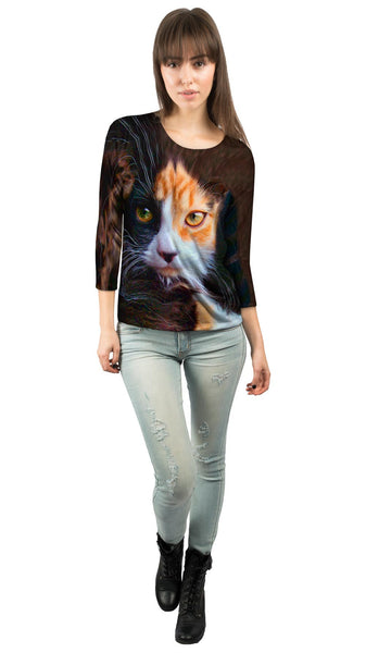 Furry Kitty Cat Face&nbsp;Womens 3/4 Sleeve