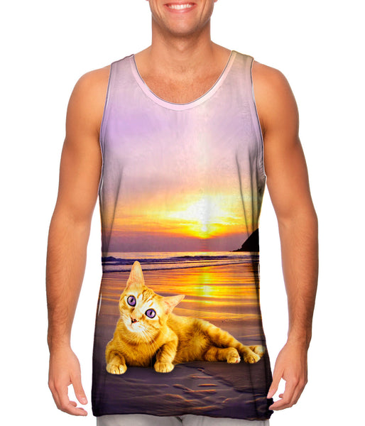 Smooth Sunset Kitty Cat Mens Tank Top