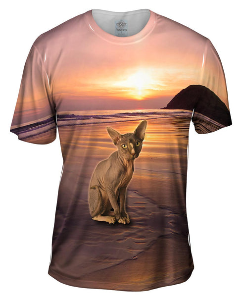 Sphynx Cat Beach Sunset Mens T-Shirt